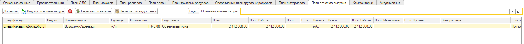 GORIZONT.Professional закладка план объемов выпуска